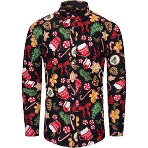 New Mens Christmas Novelty Shirt Ugly Santa Claus Button Down Long Sleeve Funny